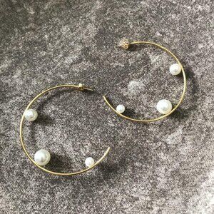 NWT‎ Gold Hoop Earrings with Pearl Insets 2.5″
